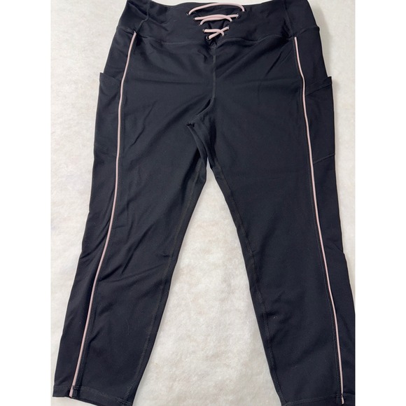 Torrid Active Black Crop Leggings Plus Size With Pockets Lace Up Back Detail - Picture 1 of 7